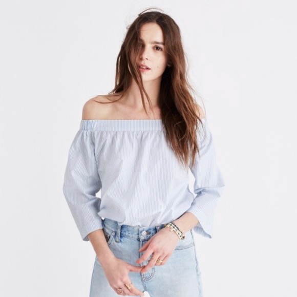 NWT Madewell Strapless Blue and White Stripe Top - Picture 1 of 7